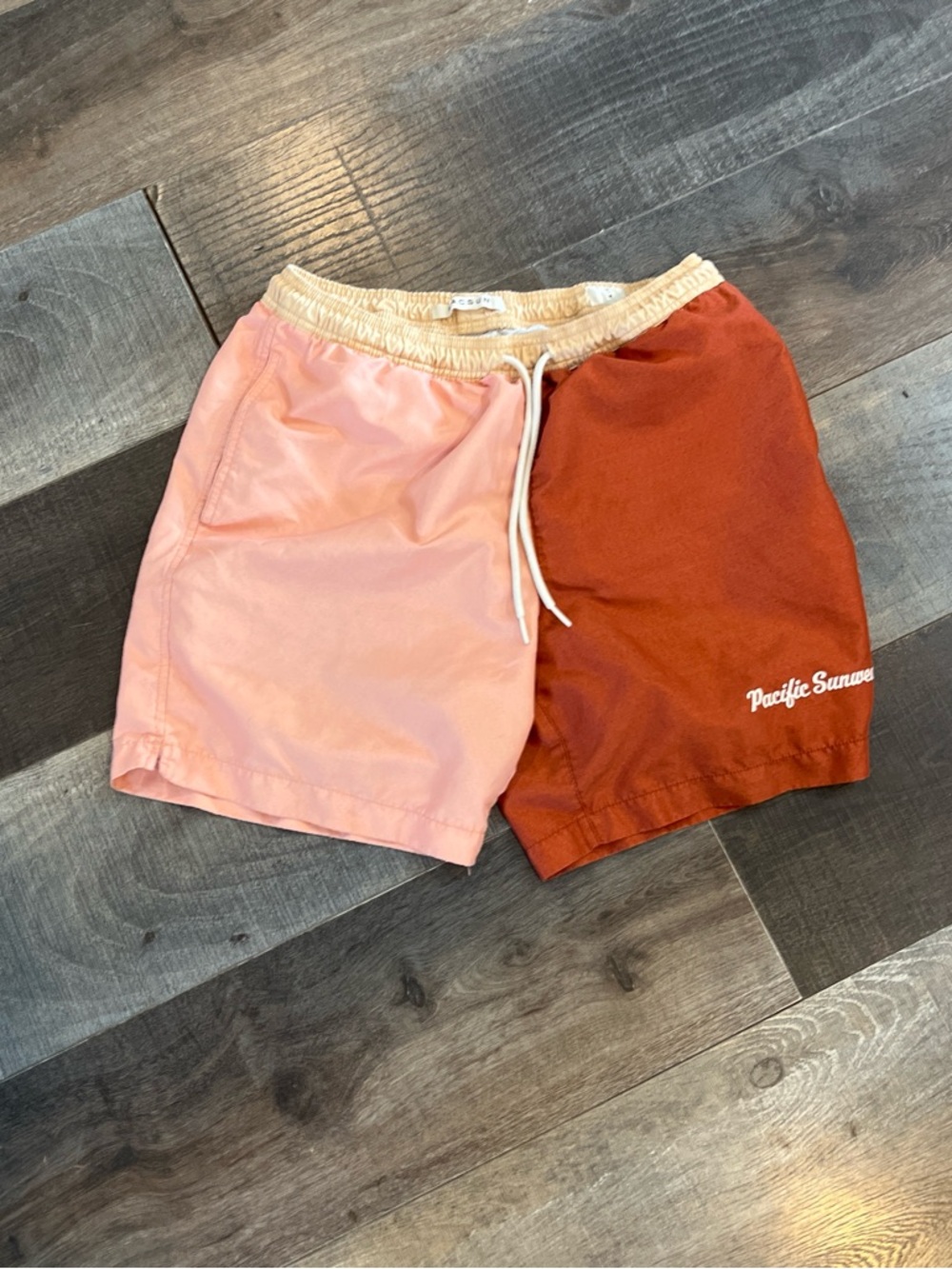 PacSun Peach & Rust Colorblock Swim Trunks